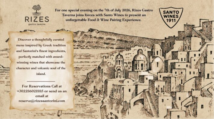Rizes Gastro Taverna - A Gastronomic Voyage: Rizes Gastro Taverna and Santo Wines Partner for the Ultimate Santorini Wine Tasting Event